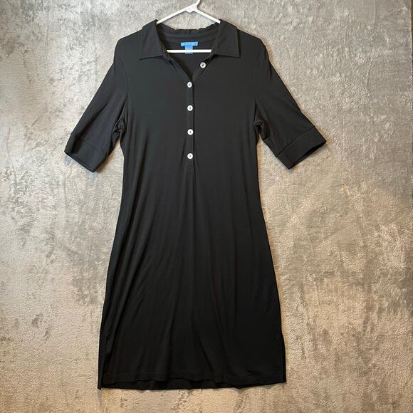 White + Warren Black Popover Shirt Dress Sz L Minimalist Polo Modern Sustainable - Picture 1 of 7